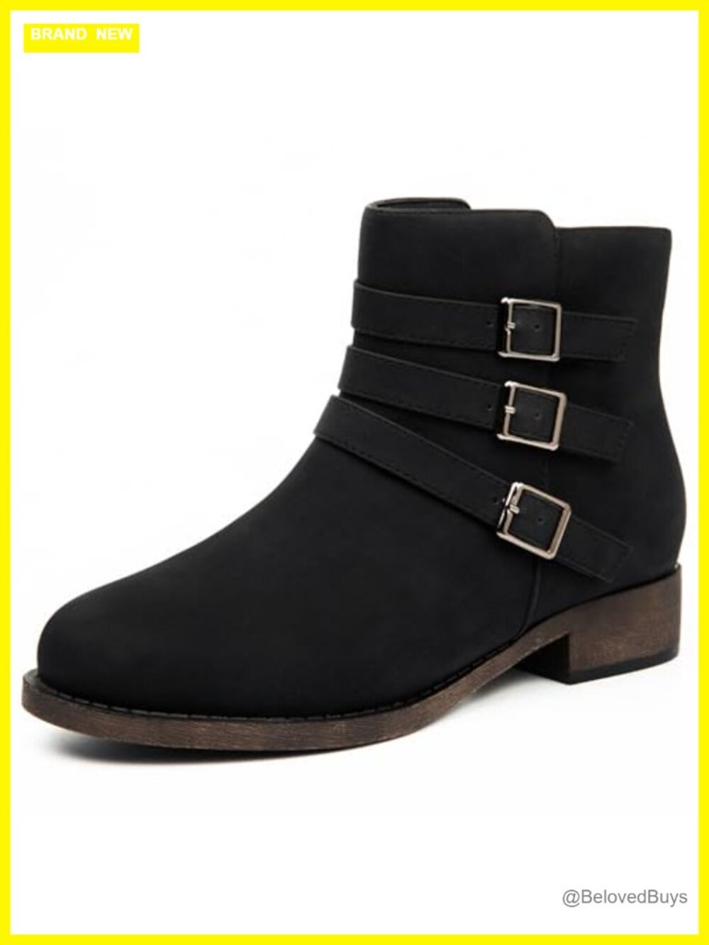 Women's Ankle Boots Low Chunky Heel Zip Faux Leather